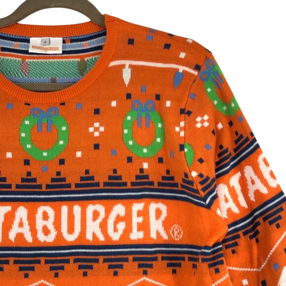Whataburger Mens Size S Sweater Ugly Christmas Knit Lightweight Crewneck Orange - Picture 7 of 16